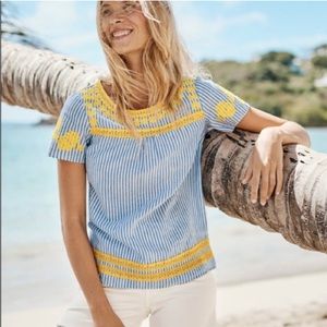 Boden Blue and Yellow Striped Top
